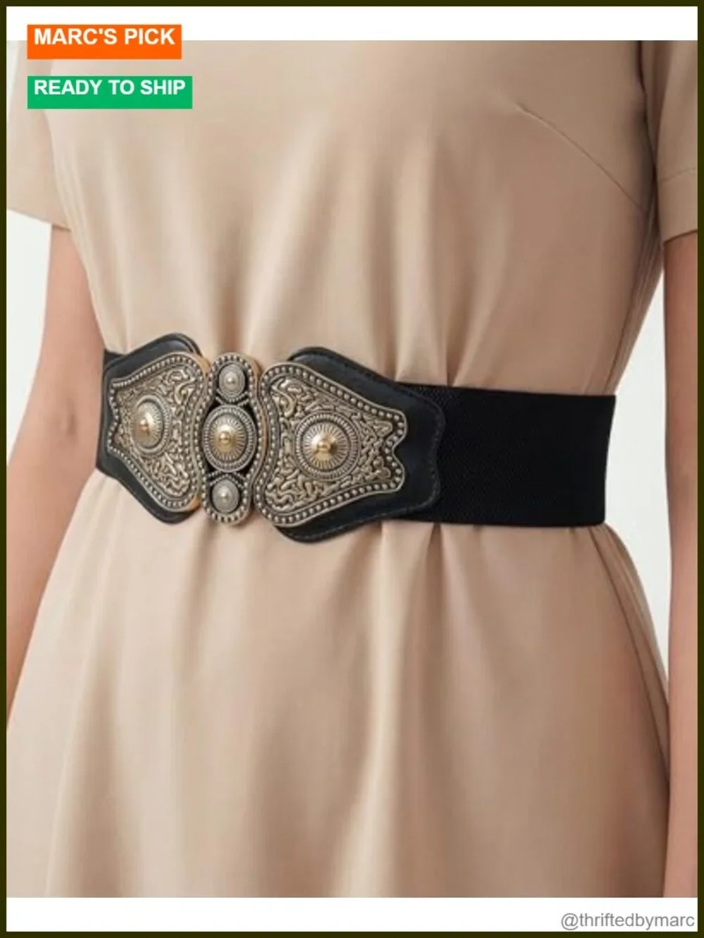 Wide Elastic Stretch Vintage Antique Retro Buckle Belt Faux Leather